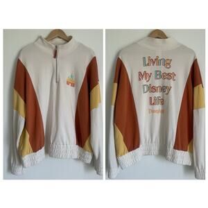 Disney World “ Living My Best Life” 1/4 Zip Pullover Sweatshirt Pockets Logo 1X
